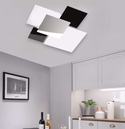 Plafoniera top light shadow cromo moderna vetri bianco nero per cucina