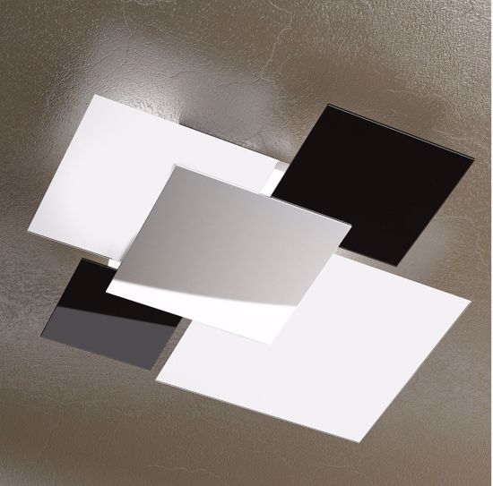 Plafoniera top light shadow cromo moderna vetri bianco nero per cucina