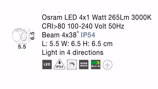 Applique cubo da parete per esterno nero led 3000k ip54