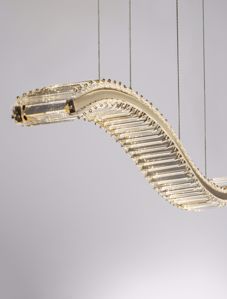 Lampadario onda design oro cristalli per tavolo soggiorno contemporaneo