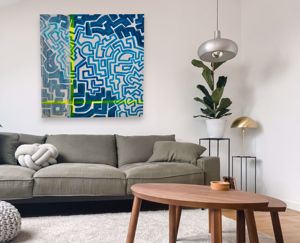 Quadro dipinto a mano astratto tela 100x100 moderna per soggiorno