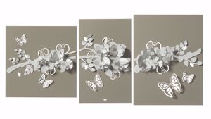 Tre quadri moderni orchidea pannelli metallo sabbia bianco per soggiorno