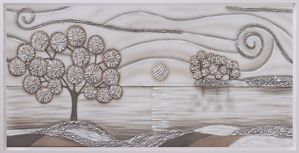 Quadro dipinto a mano astratto paesaggio cornice bianca 137x70