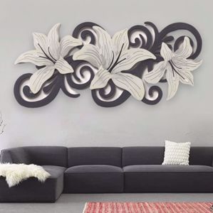 Quadro floreale 155x65 per soggiorno legno decorato
