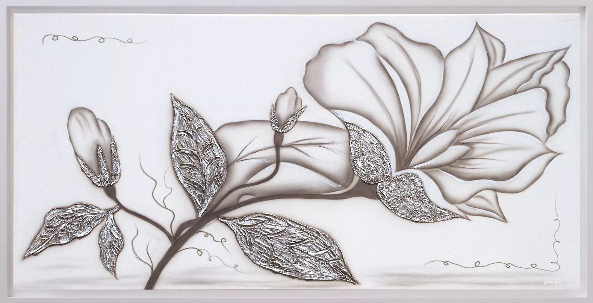 Quadro fiore di loto bianco moderno per soggiorno dipinto cornice 137x70 -  693B