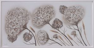 Quadro gerani in fiore dipinto per salotto 137x70 decorativo cornice bianca
