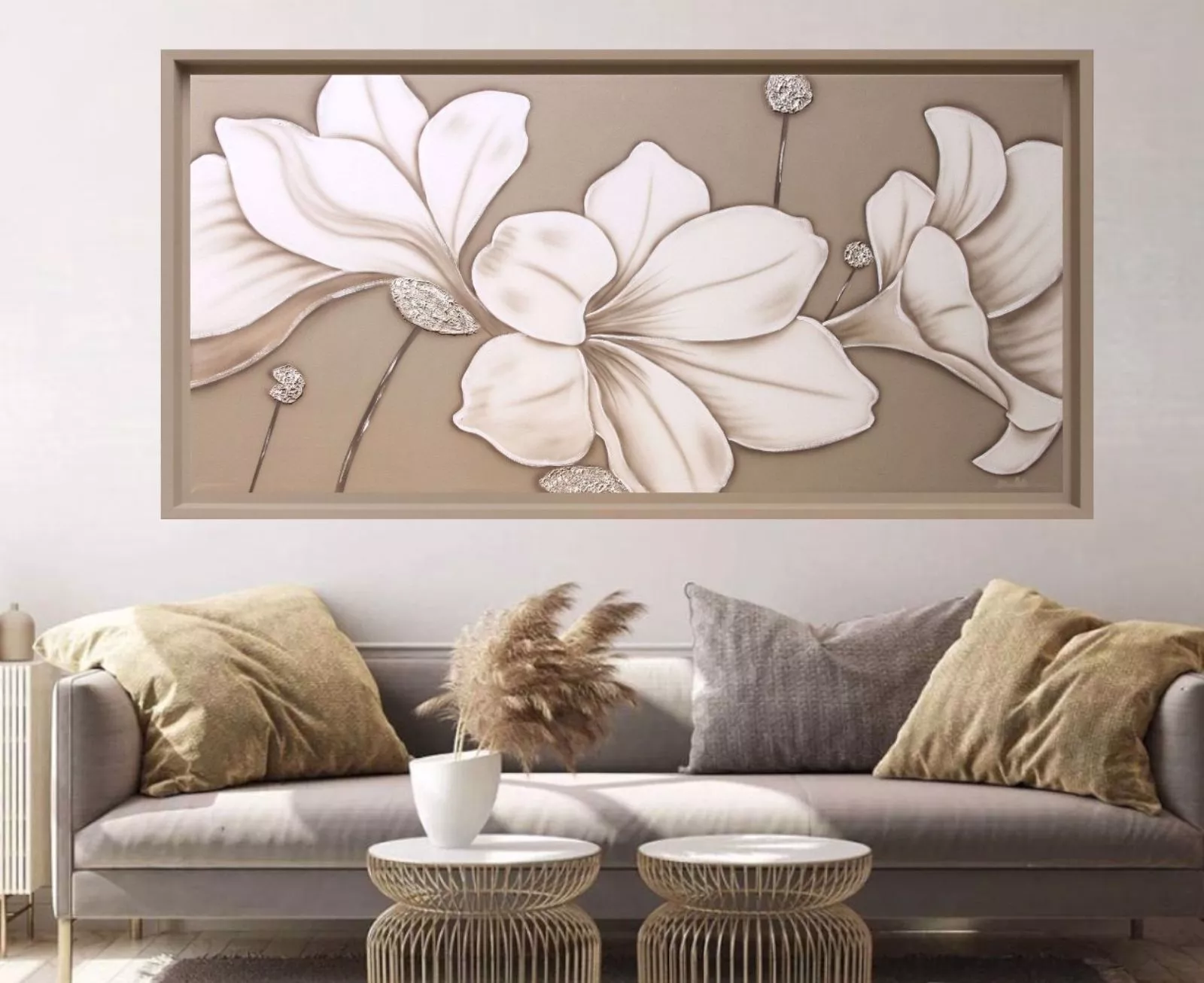Quadro orchidea tortora per soggiorno dipinto su tela cornice 137x70 - 6945