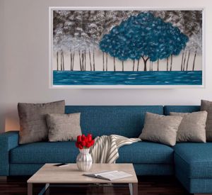 Quadro paesaggio invernale per soggiorno dipinto 137x70 cornice bianca