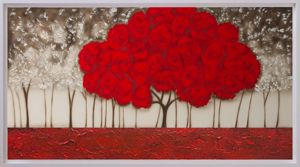 Quadro albero rosso 137x70cm dipinto moderno cornice bianca