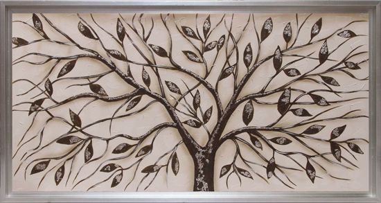 Quadro albero della prosperit&agrave; dipinto cornice argento 137x70 per salotto