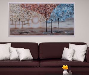 Quadro paesaggio colorato dipinto 137x70 da soggiorno cornice bianca