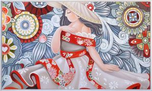 Quadro donna elegante 122x72 dipinto su tela cornice bianca per soggiorno -  6561