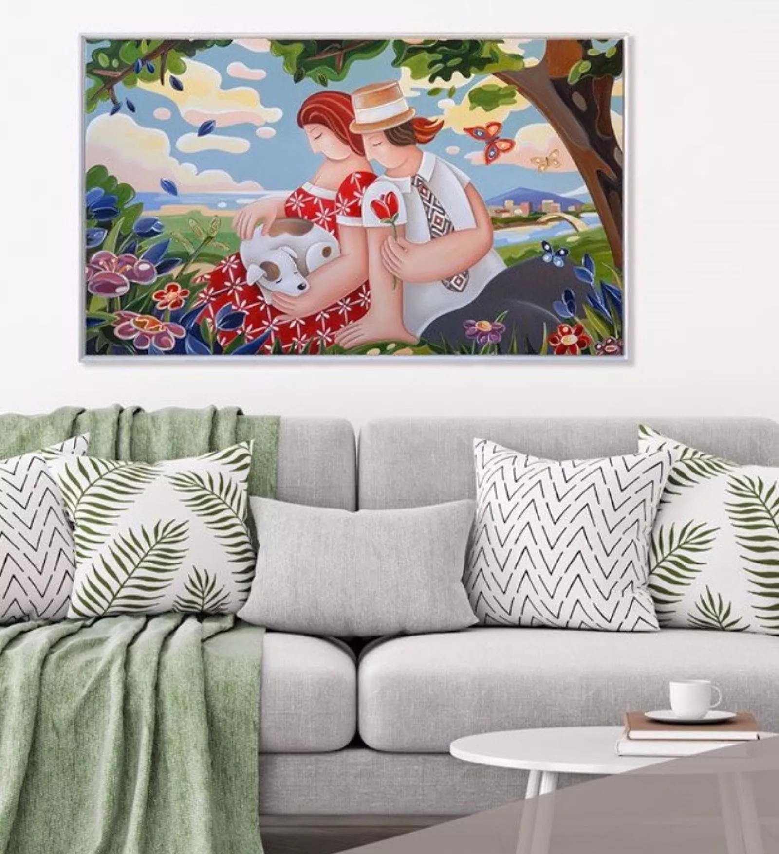 Quadro dipinto su tela 122x72 paesaggio romantico per soggiorno