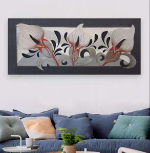 Quadri moderni per soggiorno dipinto calle in fiore antracite 155x65