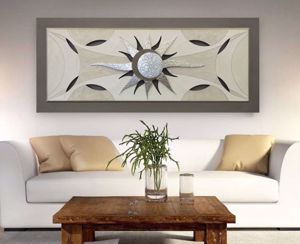 Quadro moderno per soggiorno sole artistico argento 155x65 artigianale