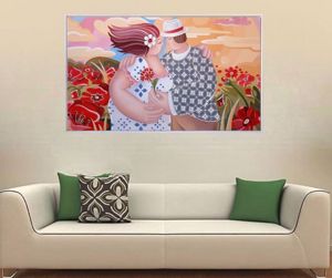 Quadro romantico per soggiorno moderno dipinto su tela 122x72 cornice bianca