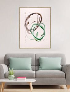 Quadro astratto moderno cerchi dipinto 125x95 verticale con cornice