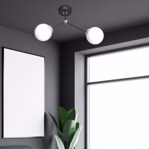 Plafoniera moderna per interni due luci nero cromo bocce vetro bianco