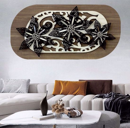 Quadro fiori 3d moderno 102x60 pannello legno intarsiato per soggiorno