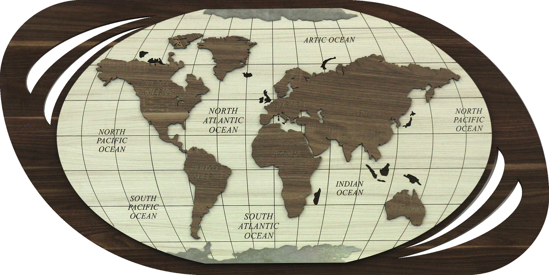 Quadro mappa del mondo planisfero legno moderno 120x60 per soggiorno