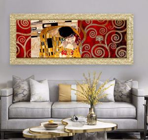 Quadro klimt 153x63 glitter cornice oro decorato per soggiorno