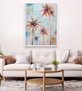 Quadro moderno palme colorate verticale 90x120 con cornice