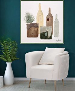 Quadro 100x100 astratto per soggiorno vasi dipinto con cornice verde