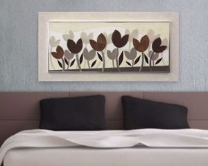 Quadro per camera da letto tulipani 120x60 tortora argento