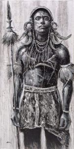Quadro uomo tribale dipinto verticale su tela decorato 80x160