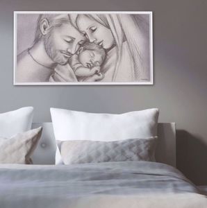 Capezzale moderno sacra famiglia stampa su legno 100x60 quadro per camera da letto