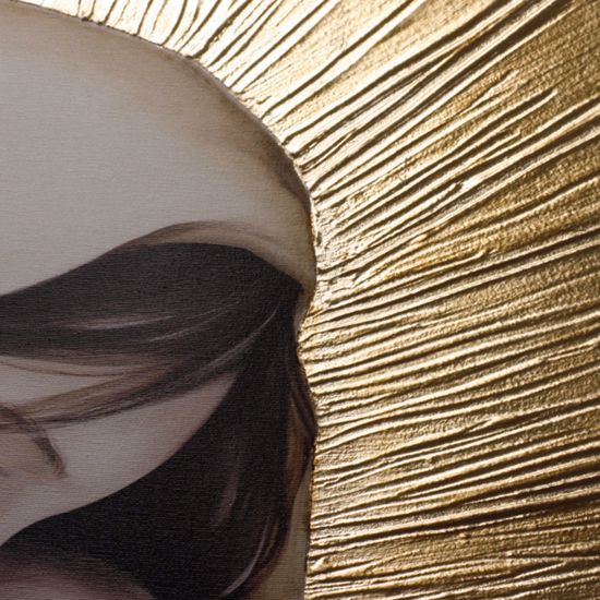 Capezzale capoletto classico maternita su tela decorata foglia oro 100x60
