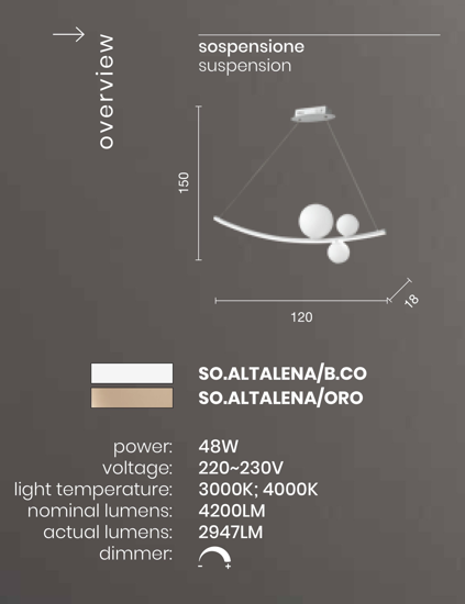 Lampadario ondaluce altalena led 48w 3000k bianco dimmerabile