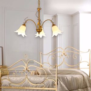 Lampadario per camera da letto classica 3 luci ferro battuto bronzo dorato