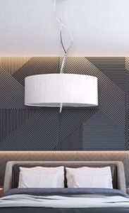 Lampadario per camera da letto moderna paralume tessuto rigato metallo cromo