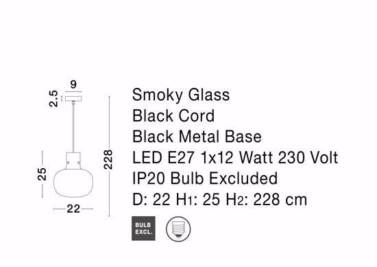 Lampada sospensione da comodino vetro grigio fume