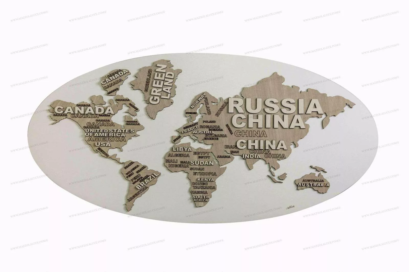 Orologio da parete planisfero mappa del mondo ovale moderno 70x45