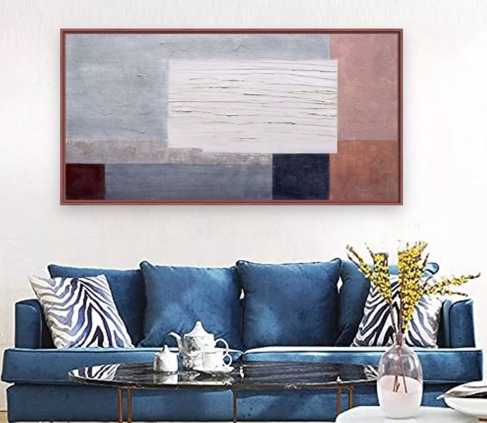 Quadro astratto moderno orizzontale con cornice dipinto 60x120 per  soggiorno - 786D