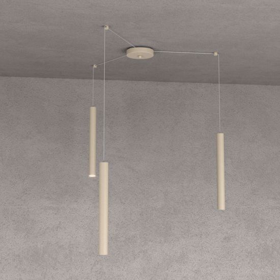 Lampada tre luci a sospensione toplight cilindri metallo sabbia per soggiorno