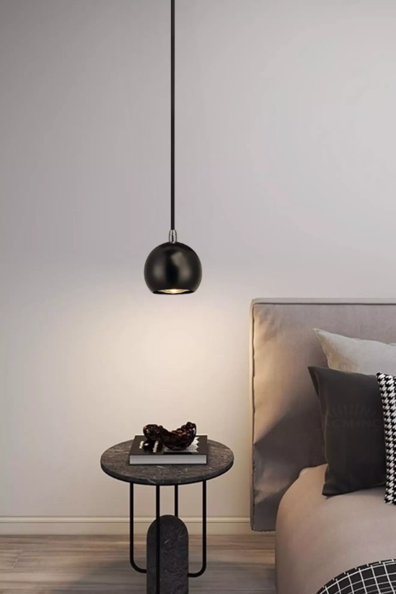 Lampadario da comodino pendente nero per camera da letto moderna