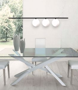 Lampadario moderno per tavolo da pranzo metallo nero tre sfere vetro