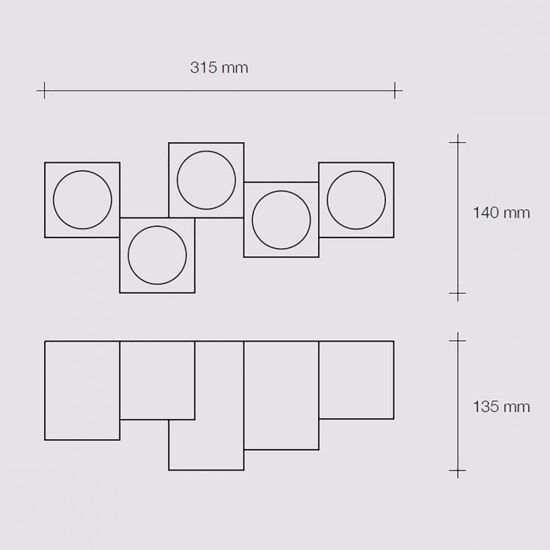Plafoniera moderna di gesso per soggiorno 5 luci cubi design squadrato