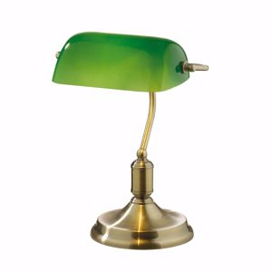 Lawyer tl1 lampada ministeriale churchill da scrivania vetro verde ottone scuro ideal lux