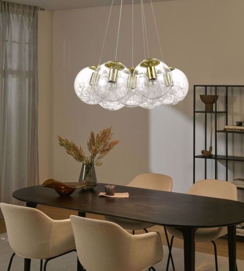 Lampadario grappolo per soggiorno moderno 7 luci sfere vetro metallo ottone