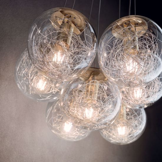 Lampadario grappolo per soggiorno moderno 7 luci sfere vetro metallo ottone