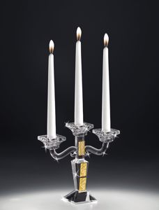 Candelabro candeliere da tavolo tre fiamme vetro cristallo inserti oro