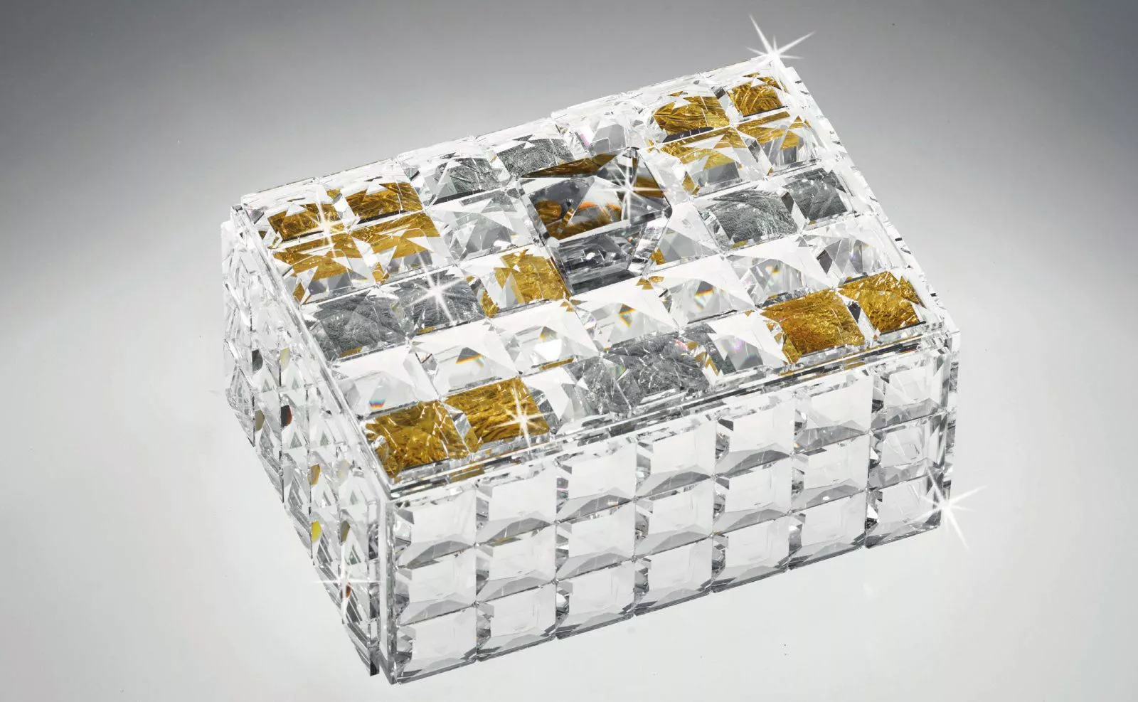 Cofanetto scatola portagioie cristallo mosaico trasparente argento oro -  81A4