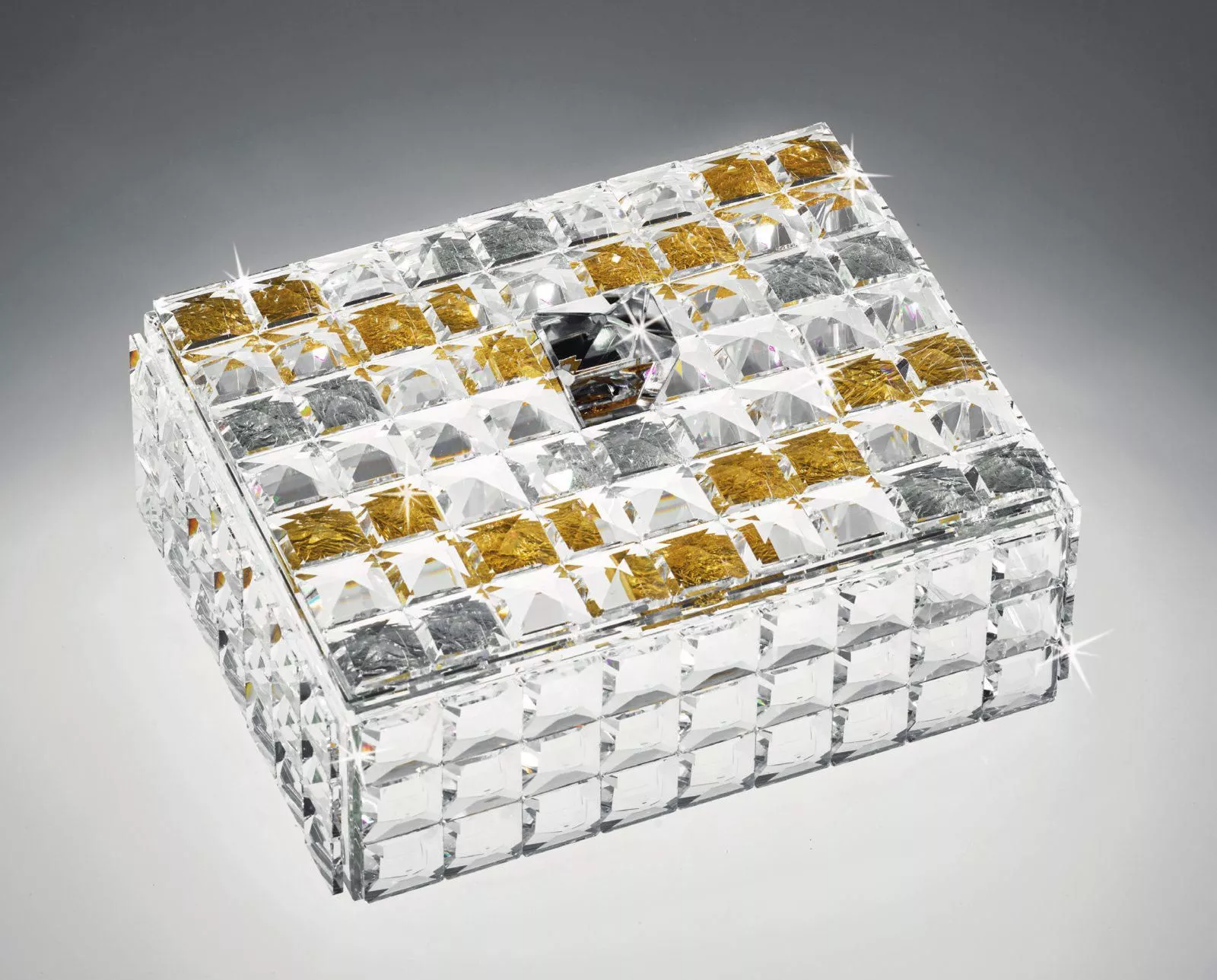 Cofanetto scatola portagioie di vetro cristalli trasparenti oro argento -  81A5