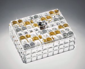 Cofanetto scatola portagioie di vetro cristalli trasparenti oro argento