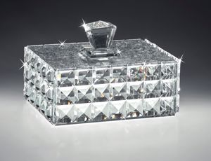 Cofanetto scatola porta gioie in vetro cristallo coperchio inserti foglia argento