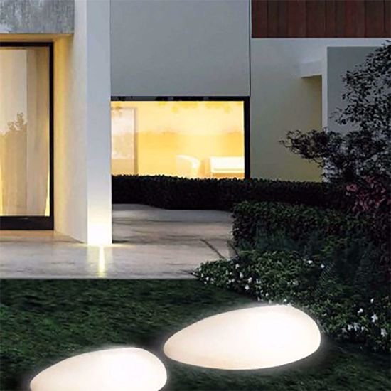 Lampada da terra per giardino sasso luminoso 62cm moderna bianca ip65 mazzola luce